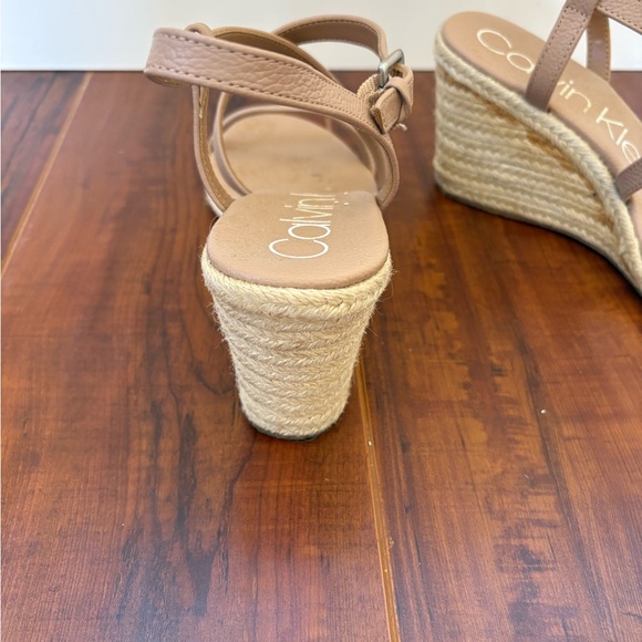 Calvin Klein Nude Tan Strappy Wedge Espadrille Sandals - Picture 4 of 7